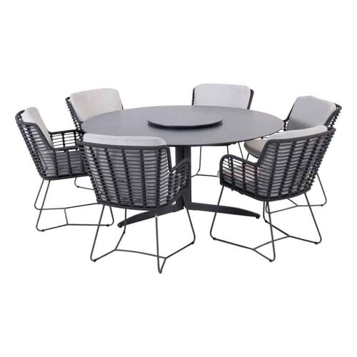 4SO 6x Fabrice dining antraciet + Embrace tafel HPL blad 160 Ø cm incl lazy susan - afbeelding 1