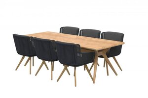 4SO 6x Flores dining antraciet + Taste 4SO Bel air teak tafel 240 cm - afbeelding 1