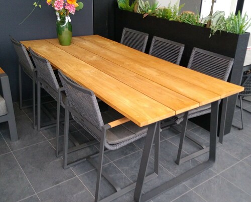 4SO 6x Pandino dining chair + Robusto teak tafel incl onderstel antr. 220 x 95 cm. - afbeelding 1