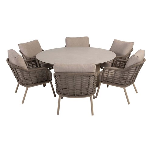 4SO Puglia low dining 6x + Donato low diningtafel 160cm rond LATTE - afbeelding 1