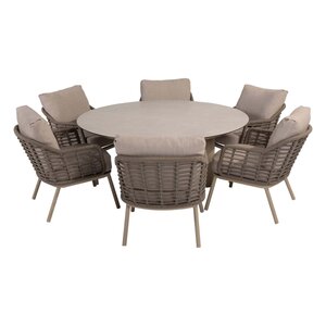 4SO Puglia low dining 6x + Donato low diningtafel 160cm rond LATTE - afbeelding 1