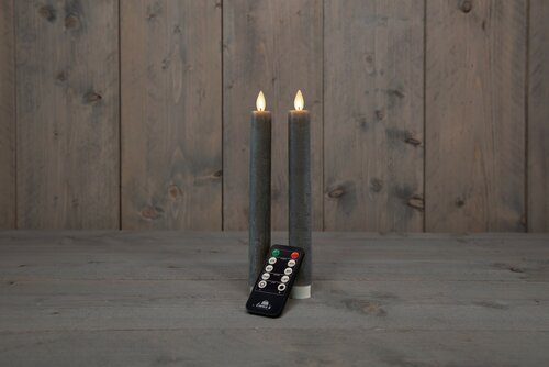 B.O. 2ST GRIJS RUSTIEK WAX DINERKAARS 23CM BEWEGENDE VLAM ME - afbeelding 1