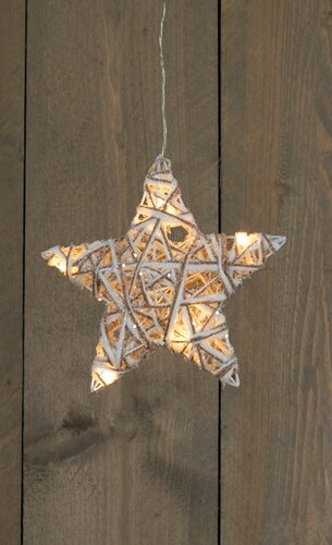 B.O. STER 20CM JUTE/KATOEN/GLITTER 6 LED WARM WIT / 2XAA