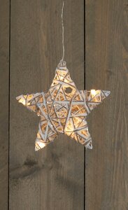 B.O. STER 20CM JUTE/KATOEN/GLITTER 6 LED WARM WIT / 2XAA