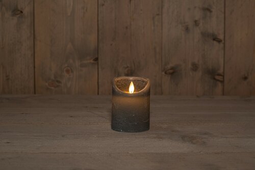 B.O.T. KAARS GRIJS WAX RUSTIEK BEWEGENDE VLAM 7,5X10CM 3XAAA - afbeelding 1