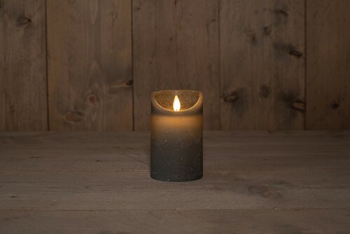 B.O.T. KAARS GRIJS WAX RUSTIEK BEWEGENDE VLAM 7,5X12,5CM 3XA - afbeelding 1