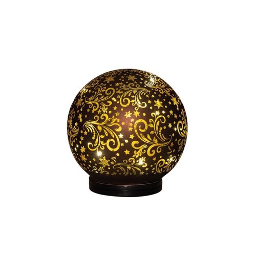 Bal van glas – op voet draaiend LED op batterijen 15 cm donkerbruin sterren - afbeelding 2