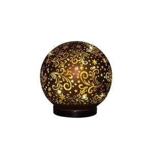 Bal van glas – op voet draaiend LED op batterijen 15 cm donkerbruin sterren - afbeelding 2