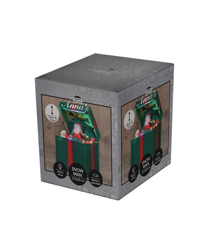 Bewegend geschenk sneeuwpop op 3 AA-batterijen met dc aansluiting 12,5 × 20 cm LED gekleurd - afbeelding 1