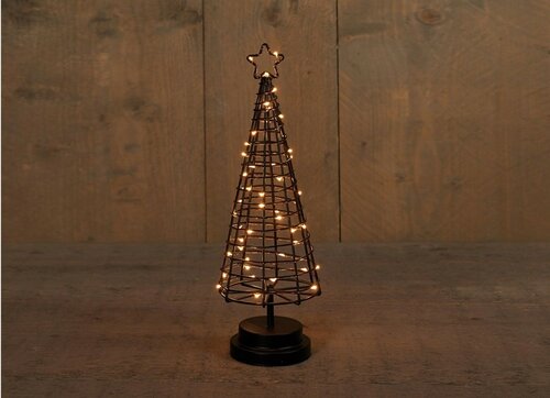 Boom 36 cm 3d zwart – koperdraad 60 LED classic 3 AA-batterijen 6 – 18u timer