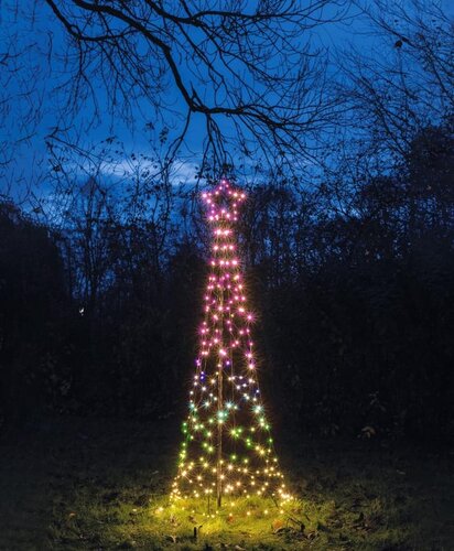 Boom met ster 236 LED IP44 trafo inclusief paal en afstandsbediening en 6 grondpennen d70h200cm rgb