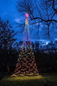 Boom met ster 836 LED rgb IP44 trafo inclusief paal en afstandsbediening en 8 grondpennen d160h500cm