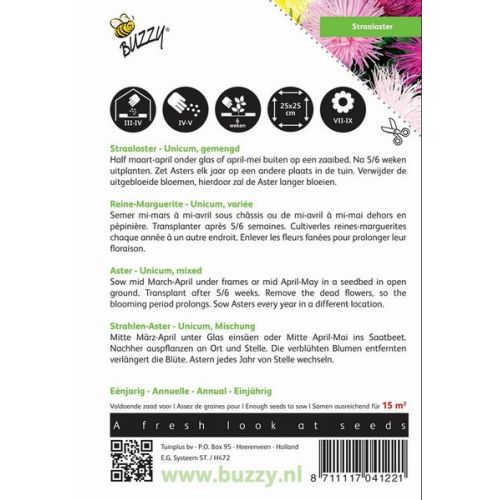 Buzzy® Callistephus, Straalaster Unicum, gemengd - afbeelding 2