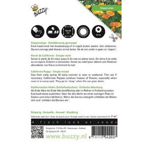 Buzzy® Eschscholtzia, Slaapmutsje enkelbloemig gemengd - afbeelding 2