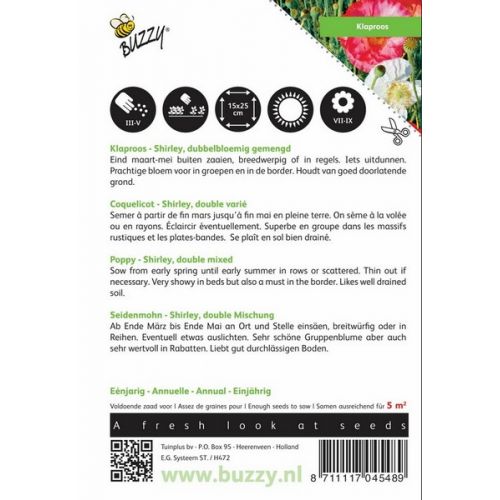 Buzzy® Papaver, Klaproos Shirley dubbelbloemig gemengd - afbeelding 1