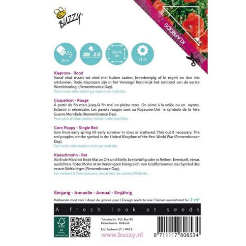Buzzy® Poppies of the world, Klaproos Rhoeas Rood - afbeelding 2