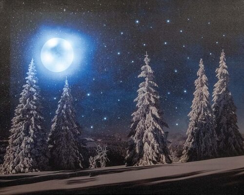 Canvas LED 42 sterren en verlichte maan op batterijen 1,5 × 48 × 38 cm
