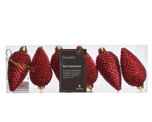 Decoris Dennenappel polystyreen - kerstrood - Ø 4,5 cm - afbeelding 1