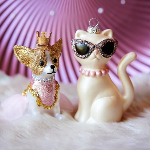 Decoris Hond polystyreen - roze/goud - 6,2 × 3,8 × 10,6 cm - afbeelding 2