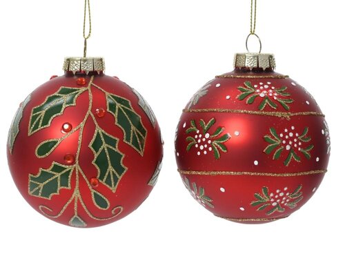 Decoris Kerstbal glas - kerstrood - Ø 8 cm - afbeelding 1