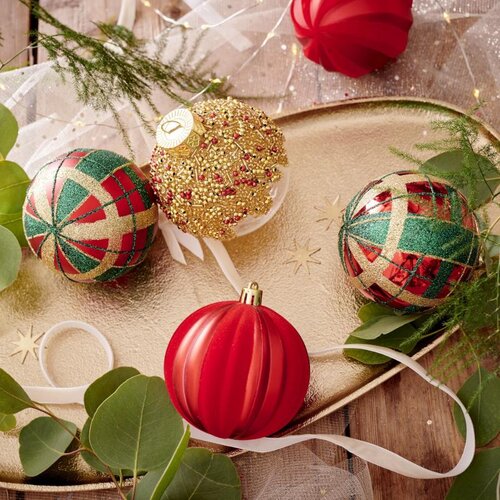 Decoris Kerstbal kunststof - kerstrood - Ø 8 cm - afbeelding 2