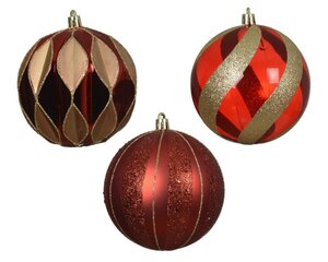 Decoris Kerstbal kunststof - rood/goud - Ø 10 cm - afbeelding 1