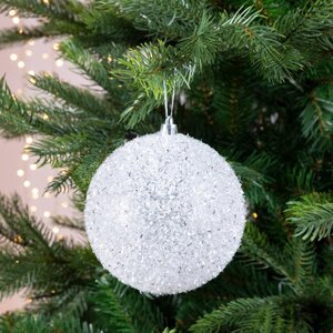 Decoris Kerstbal kunststof - winterwit transparant - Ø 10 cm - afbeelding 2