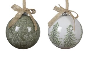 Decoris Kerstbal polyfoam bow - wit/groen - 8 × 8 × 9,3 cm - afbeelding 1