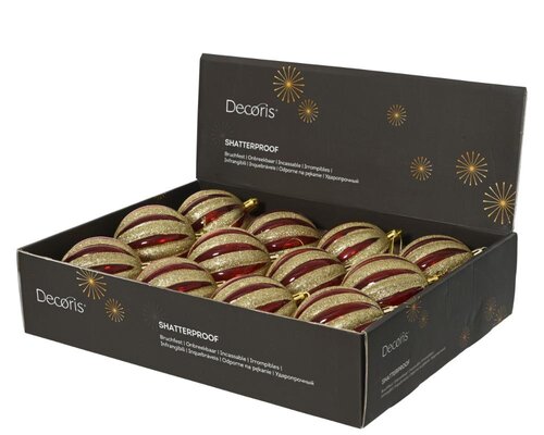 Decoris Kerstbal polystyreen - rood/goud - Ø 10 cm - afbeelding 2