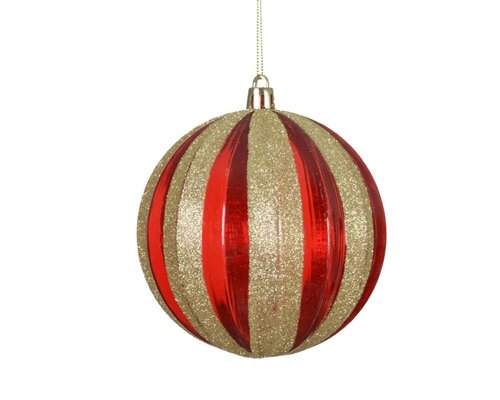 Decoris Kerstbal polystyreen - rood/goud - Ø 10 cm - afbeelding 1