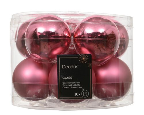 Decoris Kerstballen glas - Bloesem roze - Ø 6 cm