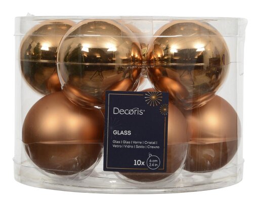 Decoris Kerstballen glas - brandy - Ø 6 cm - afbeelding 1