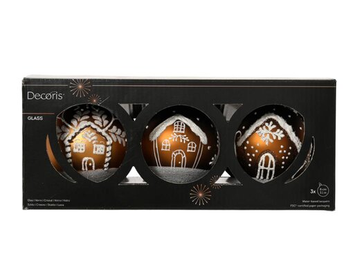 Decoris Kerstballen glas - bruin - Ø 8 cm - afbeelding 1