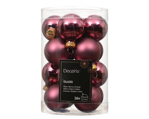 Decoris Kerstballen glas - donker roze - Ø 3,5 cm - afbeelding 1
