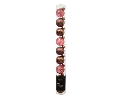 Decoris Kerstballen glas - donker roze - Ø 3 cm - afbeelding 1