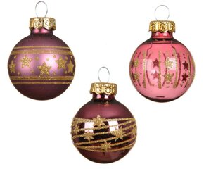 Decoris Kerstballen glas - donker roze - Ø 3 cm - afbeelding 2