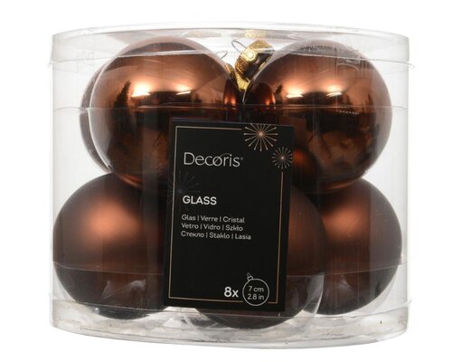Decoris Kerstballen glas - espresso - Ø 7 cm - afbeelding 1
