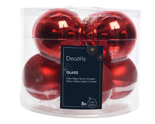 Decoris Kerstballen glas - kerstrood - Ø 7 cm - afbeelding 1