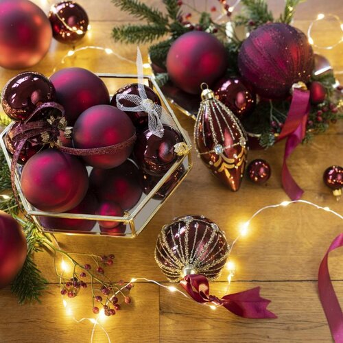 Decoris glazen kerstballen ossenbloed – diameter 7 cm - afbeelding 2