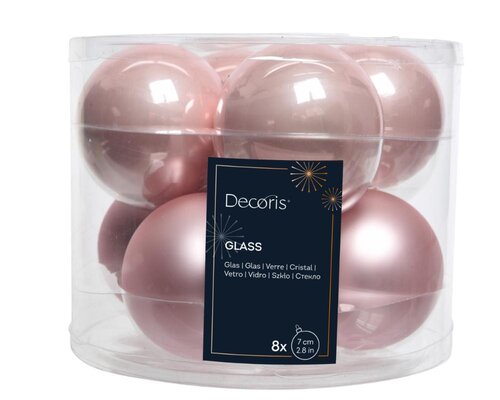 Decoris glazen kerstballen poederroze – diameter 7 cm - afbeelding 1