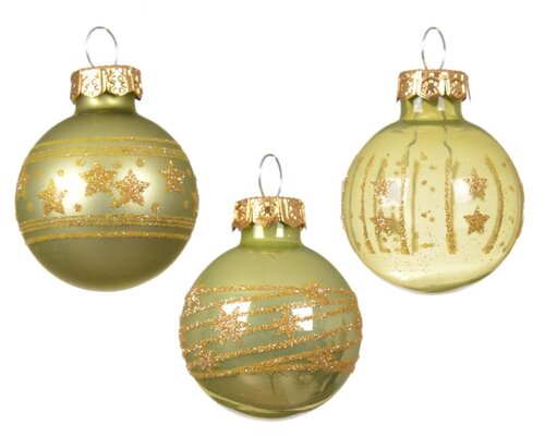 Decoris Kerstballen glas - warm pistache - Ø 3 cm - afbeelding 2