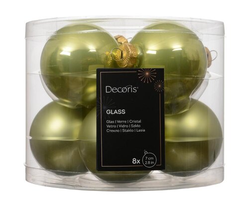 Decoris Kerstballen glas - warm pistache - Ø 7 cm - afbeelding 1