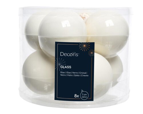 Decoris glazen kerstballen wolwit – diameter 7 cm - afbeelding 1