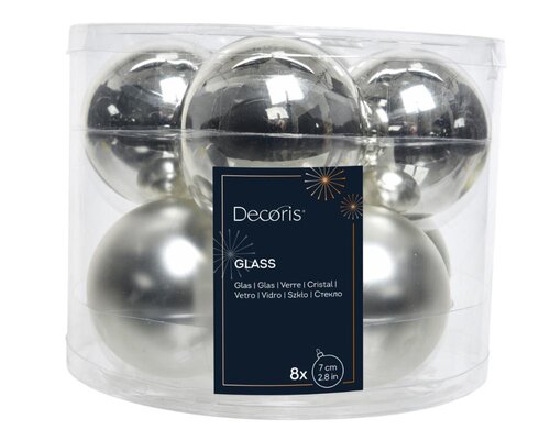 Decoris Kerstballen glas - zilver - Ø 7 cm - afbeelding 1