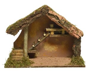 Decoris Kerststal hout - naturel - 39 × 19 × 28 cm