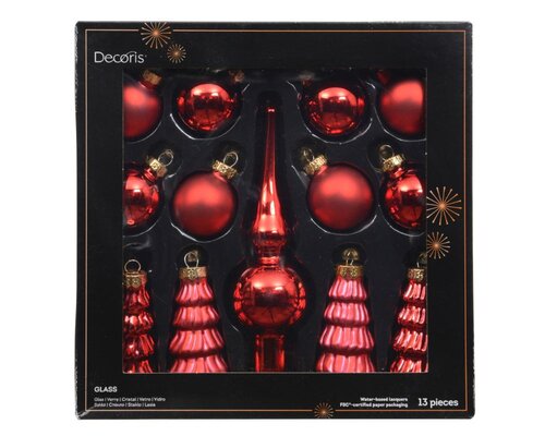 Decoris Ornament glas - kerstrood - Ø 3 cm - afbeelding 1