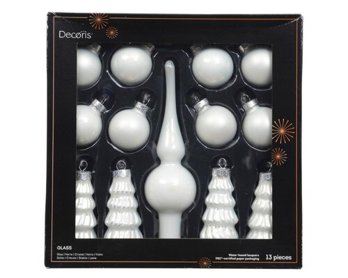 Decoris Ornament glas - winterwit - Ø 3 cm - afbeelding 1