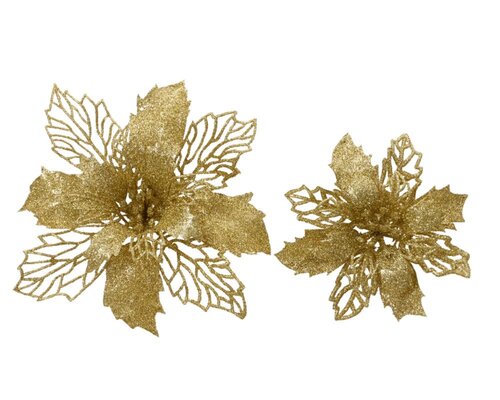 Decoris Poinsettia op clip - goud - 2 × 13 × 13 cm - afbeelding 2