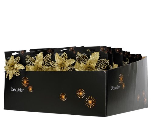 Decoris Poinsettia op clip - goud - 2 × 13 × 13 cm - afbeelding 3