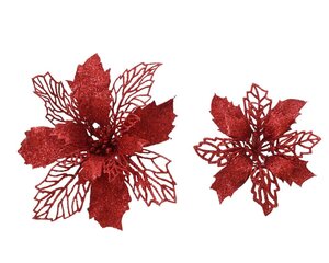 Decoris Poinsettia op clip - kerstrood - 2 × 13 × 13 cm - afbeelding 2